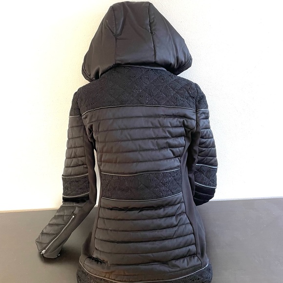 WHBM Quilted Black Insulated Winter Coat with Lace Detail, Down-Filled - Picture 6 of 12